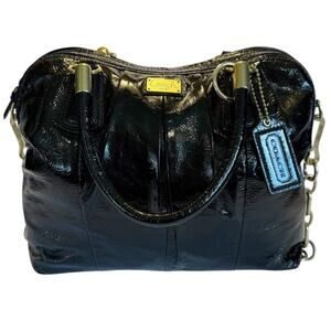 Vtg Retired Authentic Coach Kristin Pleated Black Patent Leather Satchel Handbag